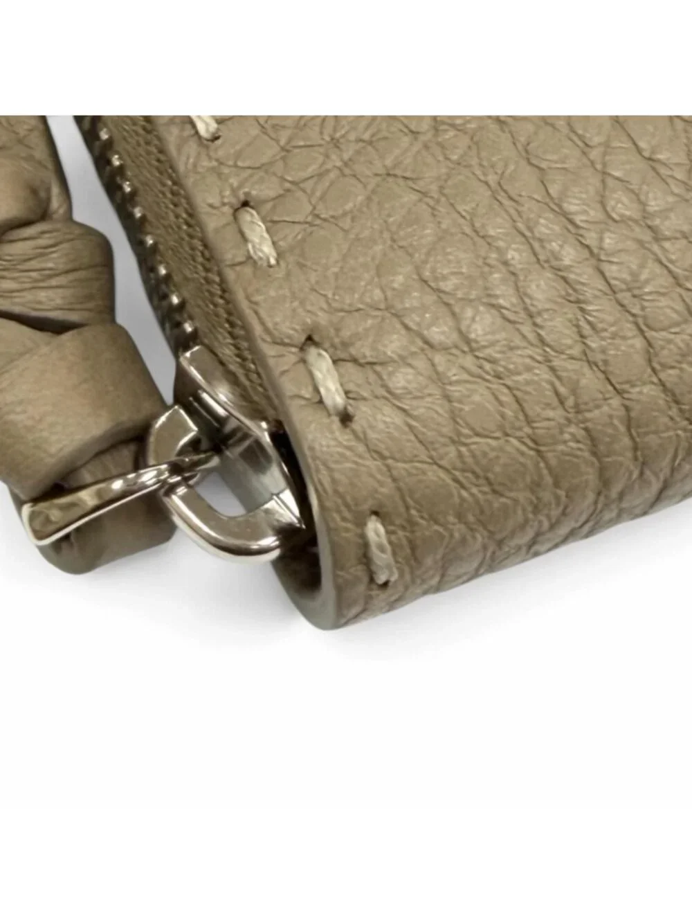 Fendi Dove Gray Logo Selleria Peekaboo Zip Around Leather Wallet